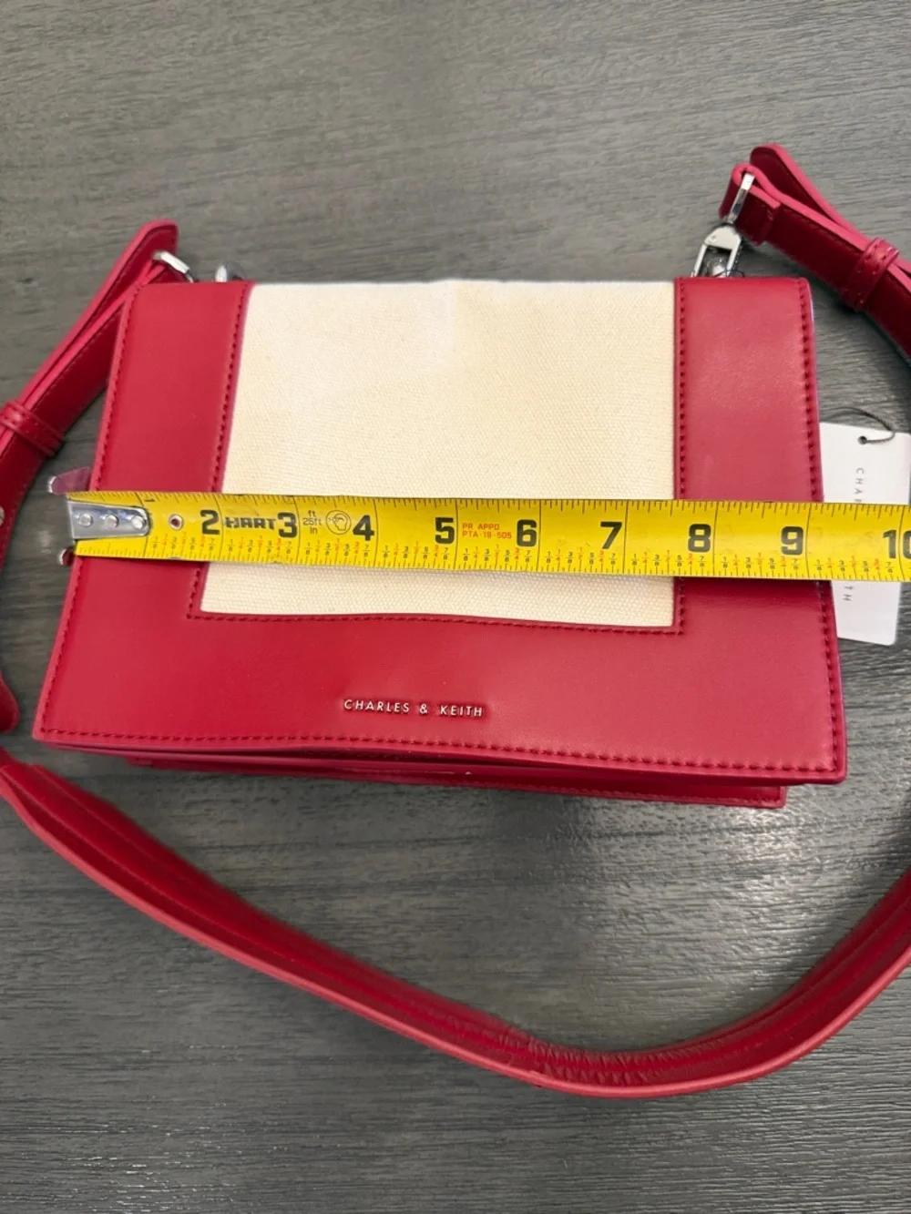Charles & Keith Red and‎ Cream Canvas NWT Crossbody Bag Medium